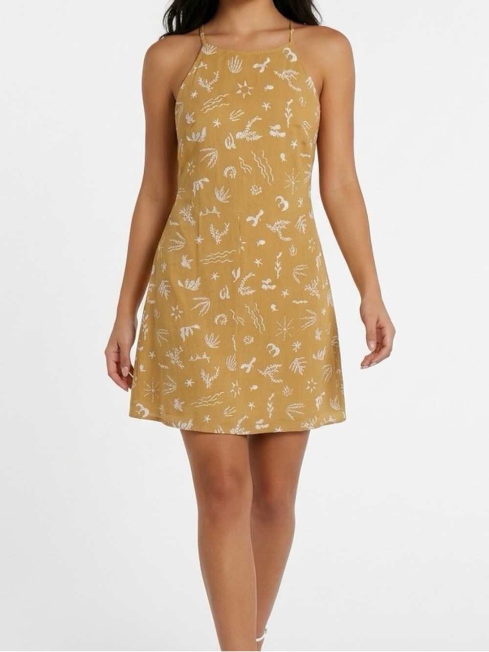 A New Day Palm Print Yellow Sundress